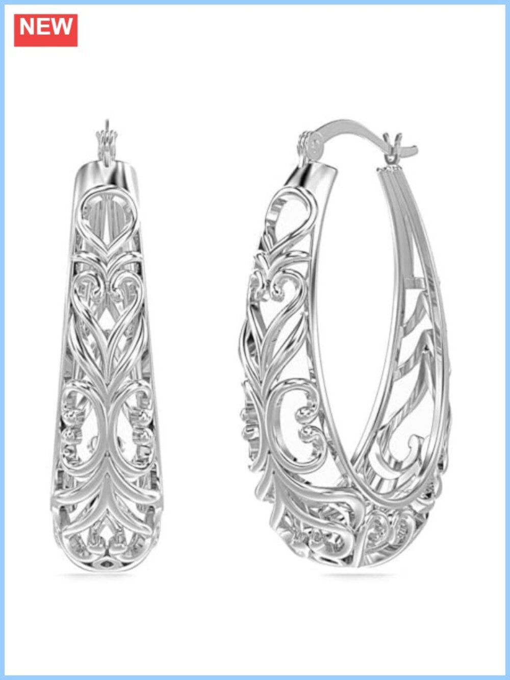 Filigree Hoop Earrings 925 Sterling Silver Openwork Mesh Lightweight